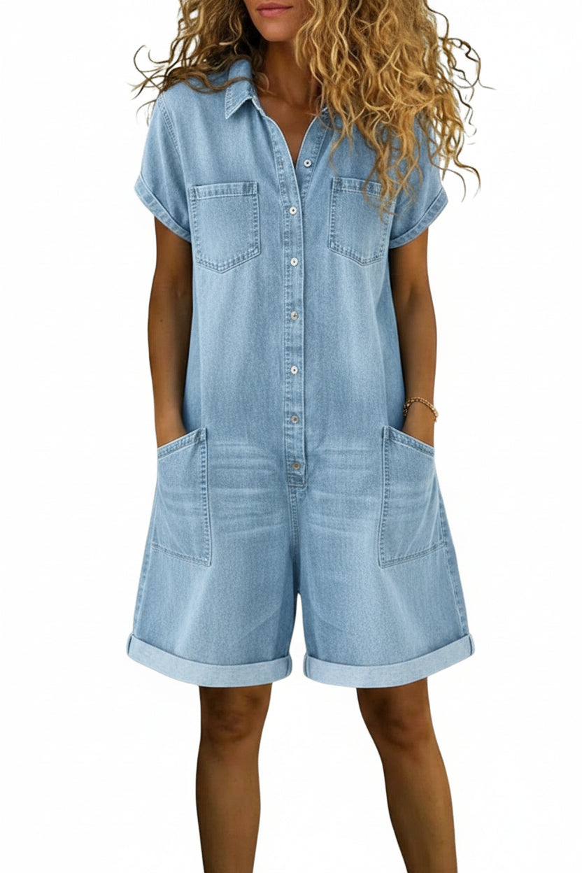 Women's Casual Cotton Denim Jumpsuit Shorts
