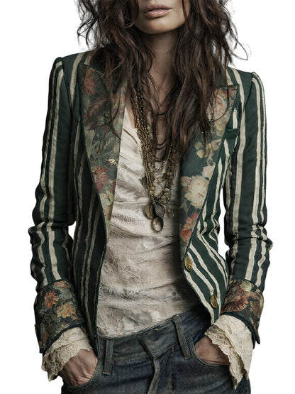 Artistic Floral Striped Blazer