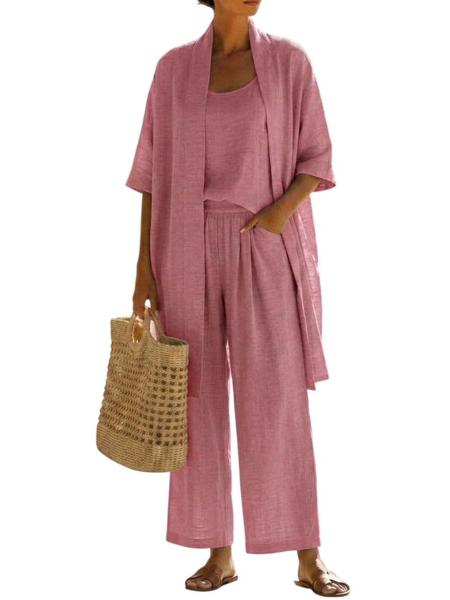 Minimalist Linen-cotton Three-piece Set - Comfortable For Everyday Wear