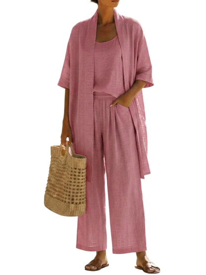 Minimalist Linen-cotton Three-piece Set - Comfortable For Everyday Wear