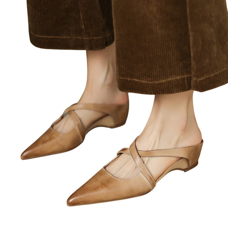 Stylish Cross-Strap Pointed-Toe Mules