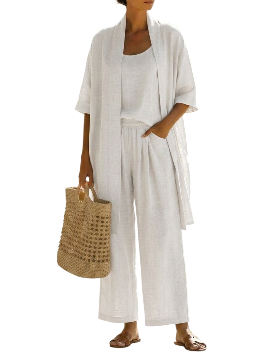 Minimalist Linen-cotton Three-piece Set - Comfortable For Everyday Wear