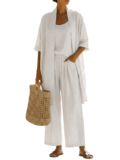 Minimalist Linen-cotton Three-piece Set - Comfortable For Everyday Wear