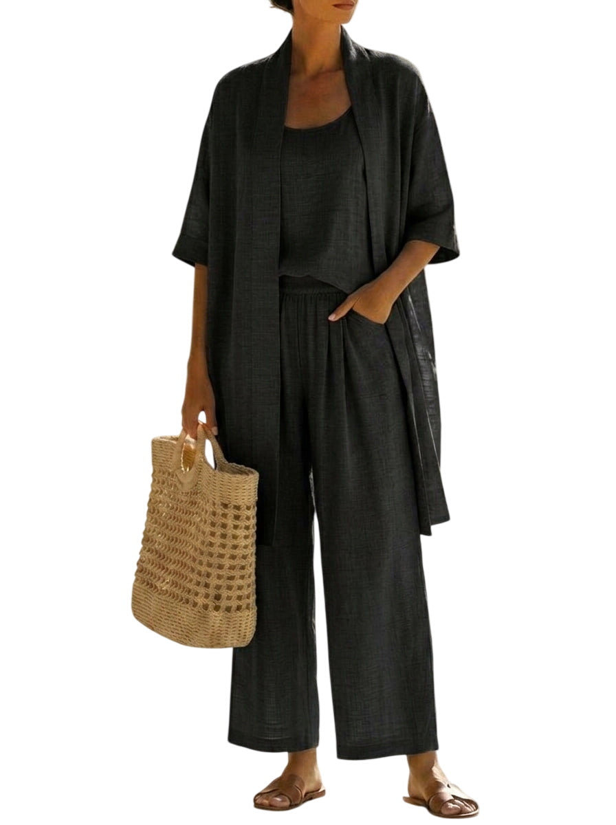 Minimalist Linen-cotton Three-piece Set - Comfortable For Everyday Wear