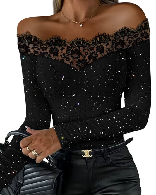 Women's Soft Sequin Off-The-Shoulder Blouse