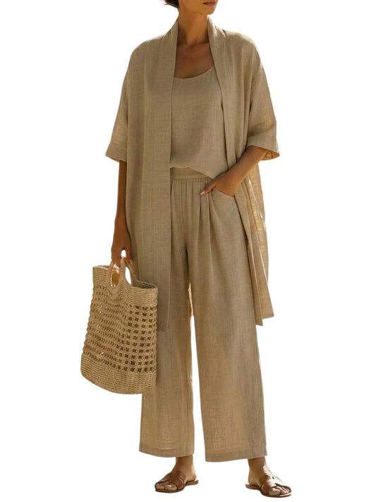 Minimalist Linen-cotton Three-piece Set - Comfortable For Everyday Wear
