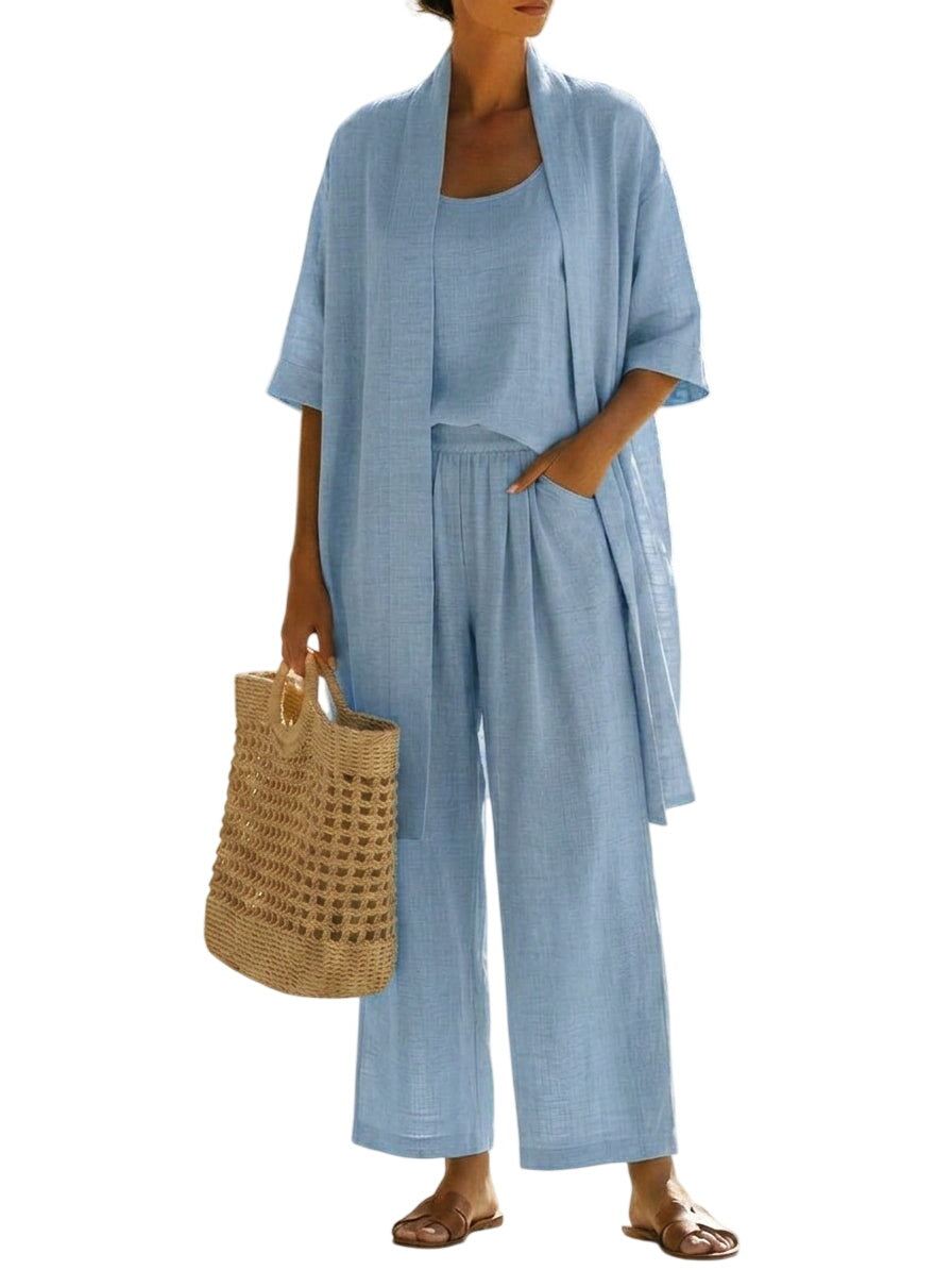 Minimalist Linen-cotton Three-piece Set - Comfortable For Everyday Wear